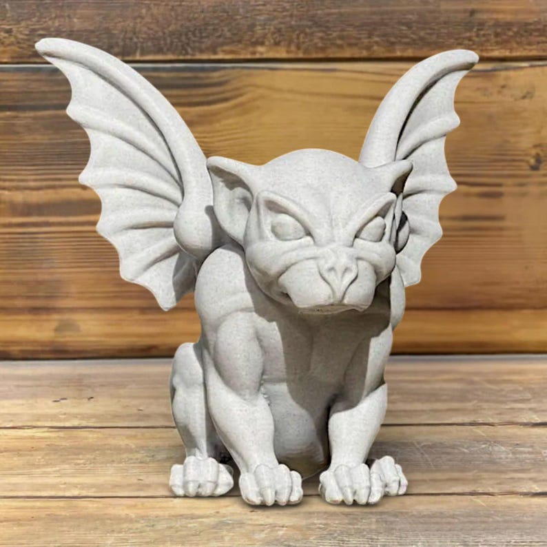 White Concrete Gargoyle Statue Outdoor Guardian Sculpture Garden Gothic ...