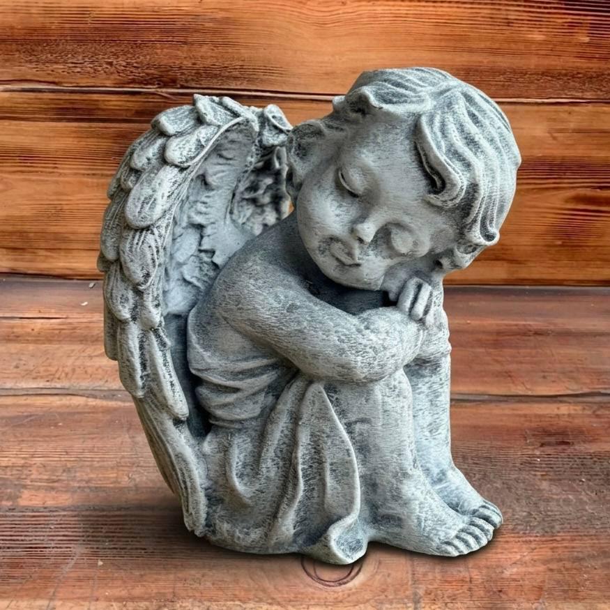 Sleeping Angel Concrete Garden Statue Cherub Ornament Memorial Stone ...