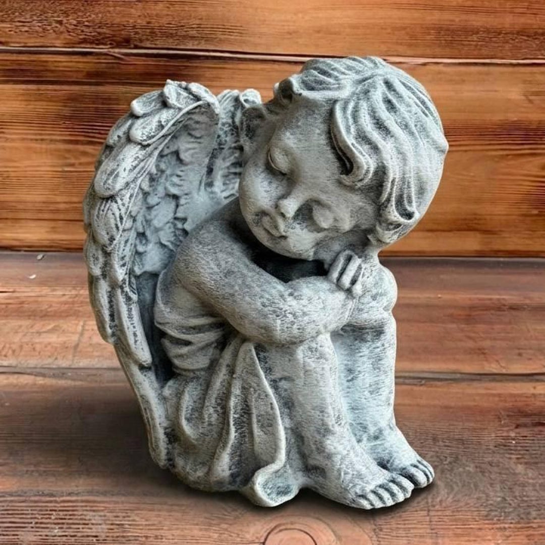 Sleeping Angel Concrete Garden Statue Cherub Ornament Memorial Stone ...
