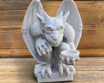 Stone white gargoyle statue Concrete garden gothic decor Outdoor monster sculpture Yard ornament Medieval fantasy gift Stone statues