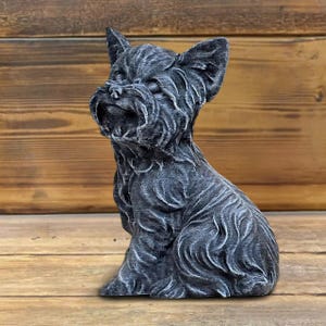 Yorkshire Terrier figurine Outdoor garden statue Concrete Yorkie sculpture Outside stone decor Landscape ornament Decorative home figure