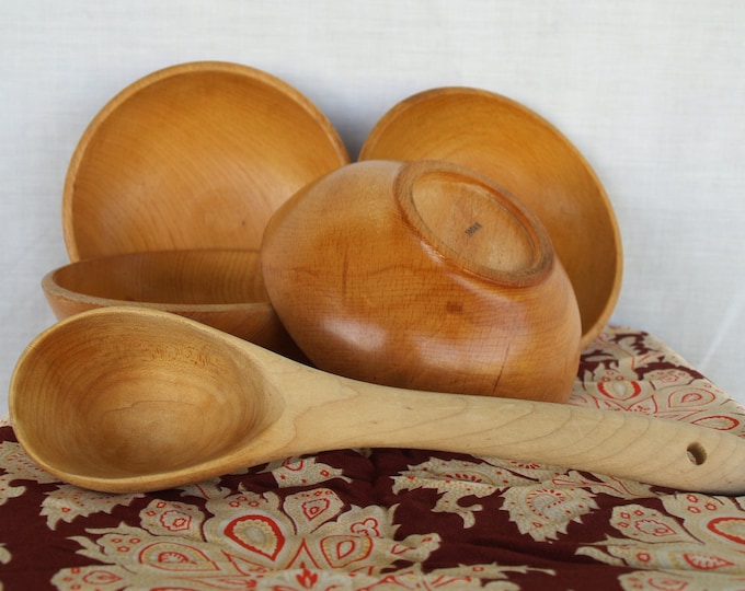 Rice Bowls 4 Mid Century WOOD BOWL SET Japan Vintage Wooden Etsy