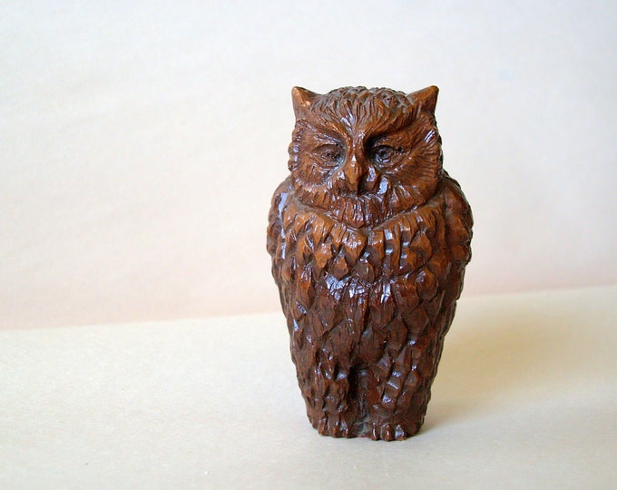 VINTAGE CARVED WOOD Owl // Wooden Statue // Owl Figure // Etsy