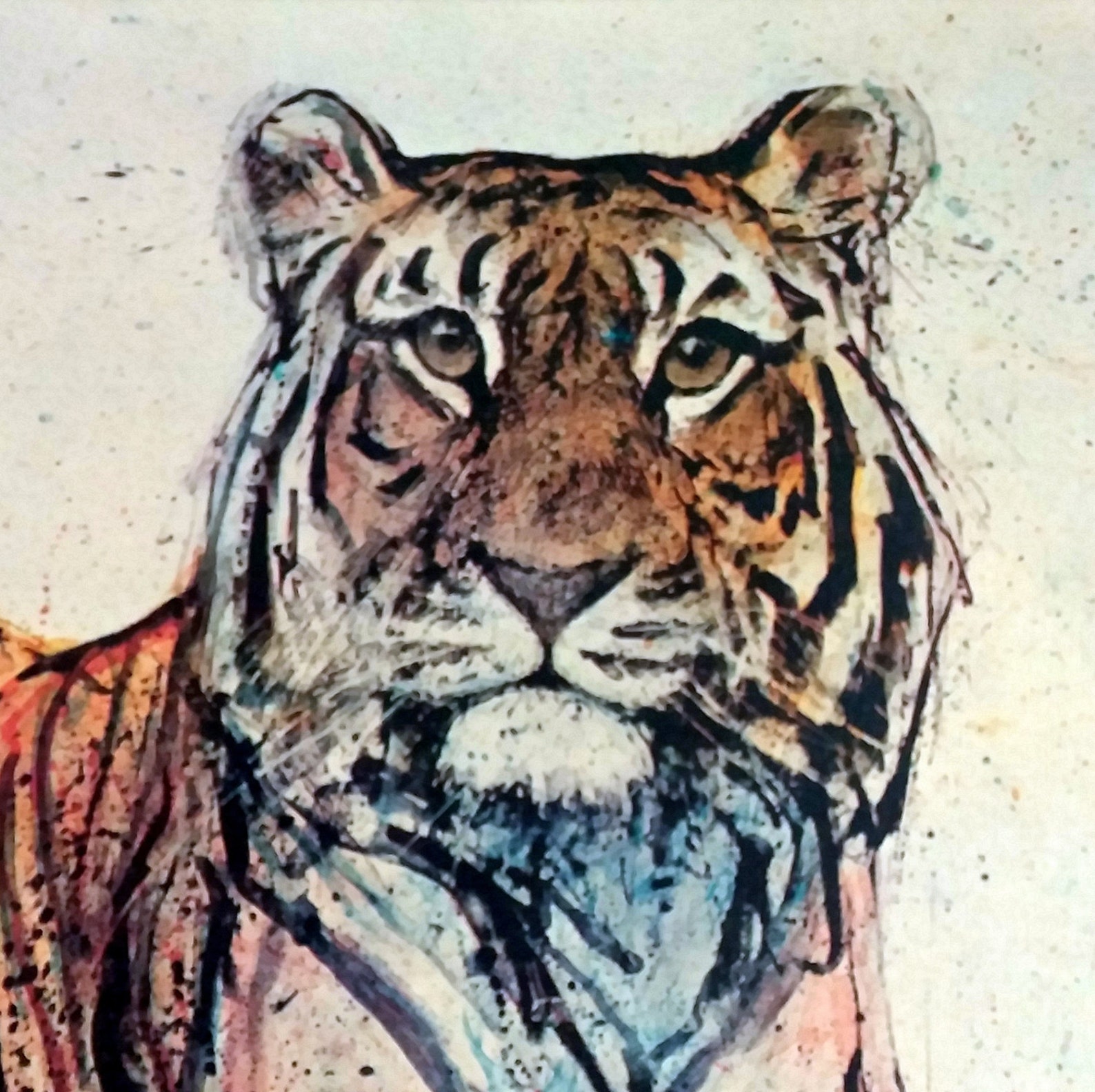 VINTAGE TIGER ART Mid Century Lithograph on Canvas Artist Etsy