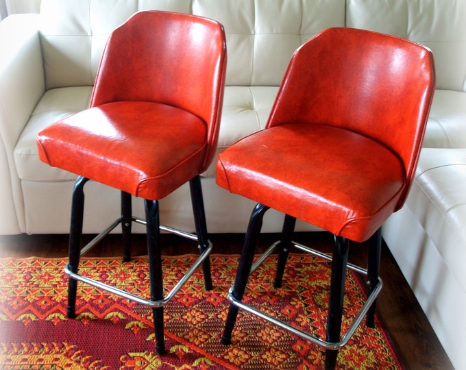 VINTAGE BURNT ORANGE Eames Era Bar Stool Cool 1960's Retro Swivel Tall