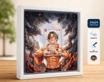 One Piece Card Frame – Portgas.D.Ace ST15-005 – Card Display Frame 24 x 24 cm with Magnet & Case