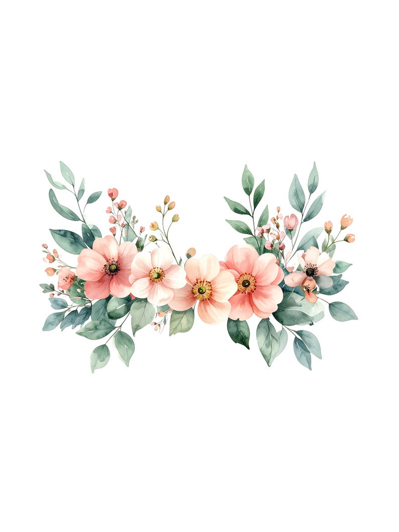 Blush Pink Rose Wedding Clipart PNG Bundle, Watercolor Floral ...