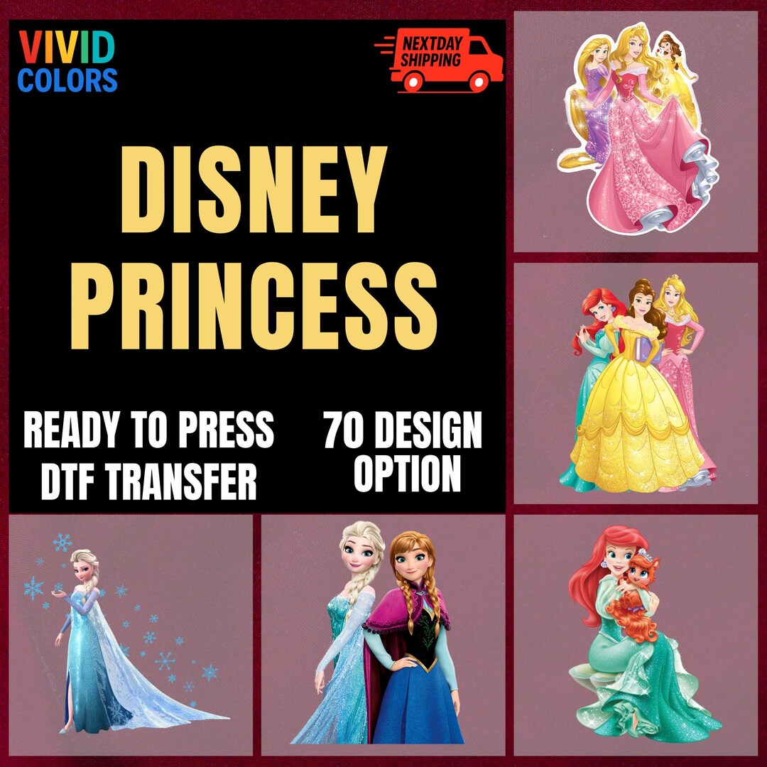 Disney Princess Bundle DTF Transfer, Cartoon Princess Shirt Ready to ...