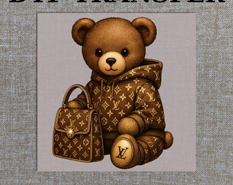 Monogram Bear DTF Transfer, Ready to press Luxury design, iron on preppy teddy, urban hiphop, cool style