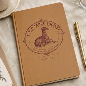 Gold Table Society journal, personalized engraved leather notebook, gift for readers and dog lovers