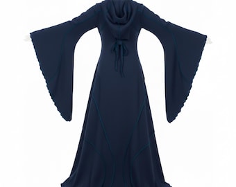 Hooded Midnight Blue Witch Dress | Gothic Medieval Gown