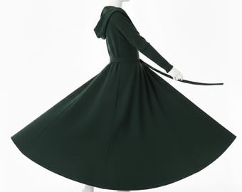 Dark Green Gothic Victorian Coat | Tie Belt, Cosplay Overcoat