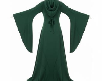 Hooded Medieval Dress | Bottle Green Gothic Witch Gown