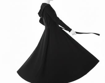 Black Gothic Victorian Coat | Long Tie Belt Overcoat