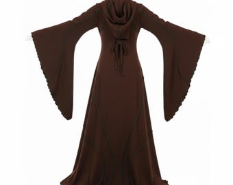 Hooded Medieval Witch Gown | Brown Gothic Costume