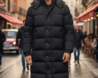 Hooded Down Puffer Coat | Long Polyester Winter Jacket