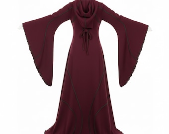 Maroon Hooded Medieval Dress | Gothic Witch Costume