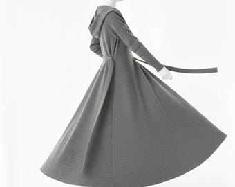 Grey Gothic Victorian Coat | Long Tie Belt Overcoat