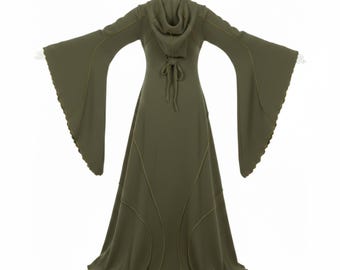 Olive Hooded Witch Dress | Medieval Gothic Gown, Fantasy Costume