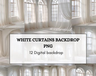 White Curtains Backdrop 12 PNG, Elegant Fabric Background Studio Digital
