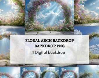 Floral Arch Backdrop 14 PNG, Sky Garden Wedding Digital Download