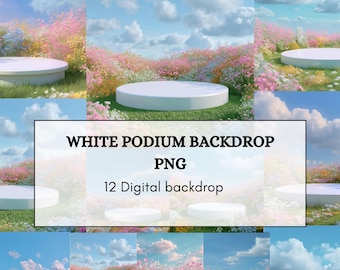 White Podium Backdrop PNG – 12 Minimalist Stage Digital Backgrounds