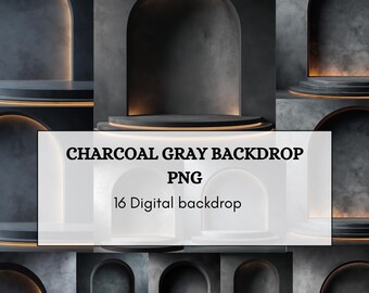 Charcoal Gray Arch Backdrop PNG – 16 Luxury Dark Stage Digital Backgrounds