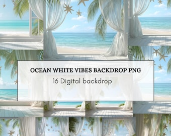 Ocean White Vibes Backdrop 16 PNG for Beach, Wedding & Studio Photography