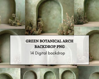 Green Botanical Arch Backdrop PNG – 14 Elegant Garden Digital Backgrounds