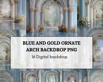 Blue and Gold Ornate Arch Backdrop PNG – 16 Luxury Digital Backgrounds