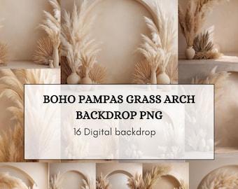 Fondo de arco de hierba de la Pampa estilo bohemio 16 PNG, fondo neutro para estudio de bodas