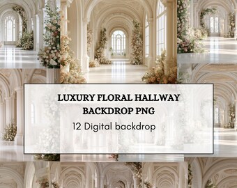 Luxury Floral Hallway Backdrop PNG – 12 Elegant Palace Interior Backgrounds