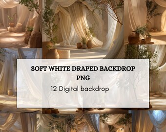 Soft White Draped Backdrop PNG | 12 Elegant Wedding Studio Backgrounds