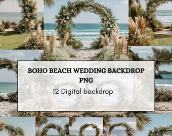 Boho Beach Wedding Backdrop 12 PNG, Tropical Arch Digital Download