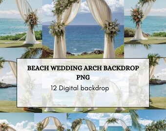 Beach Wedding Arch Backdrop PNG | 12 Coastal Floral Ceremony Backgrounds