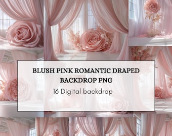 Blush Pink Romantic Draped Backdrop PNG – 16 Elegant Digital Backgrounds