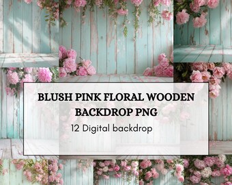 Blush Pink Floral Wooden Backdrop PNG – 12 Rustic Elegant Digital Backgrounds