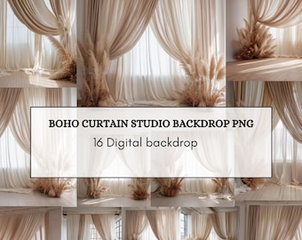 Boho Curtain Studio Backdrop | 16 PNG Neutral Drapery Backgrounds