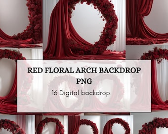 Red Floral Arch Backdrop PNG – 16 Romantic Wedding Digital Backgrounds