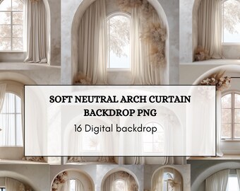 Soft Neutral Arch Curtain Backdrop PNG – 16 Elegant Digital Backgrounds