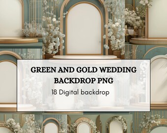 Green and Gold Wedding Backdrop PNG – 18 Luxury Elegant Digital Backgrounds