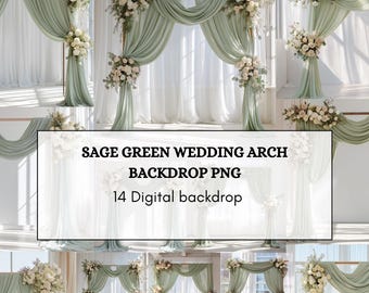 Sage Green Wedding Arch Backdrop PNG – 14 Elegant Digital Backgrounds