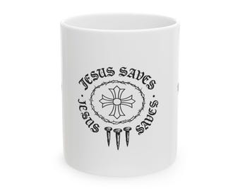 Jesus Saves cross and crown mug | Ceramic Coffee Mug