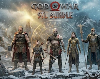 God of War Ragnarok STL-bundel, Kratos, Atreus, Thor, Odin 3D-afdrukbestanden