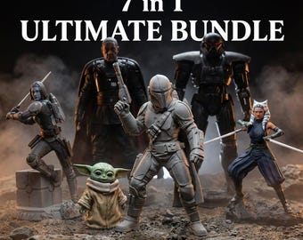 Mandalorian 3D STL-pakket | 7 zeer gedetailleerde figuren: Grogu, Ahsoka, Moff Gideon, Bo Katan | Star Wars-fanart | 3D-printerbestanden voor diorama