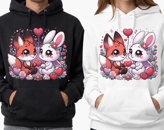Fox and Bunny Valentine, png, dierenpaar sublimatieontwerp (digitale download)