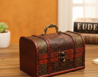 Rustieke kleine houten schatkist met handvat, vintage opbergdoos voor souvenirs, verjaardagscadeau kinderen, cadeau vriendje, paasverrassingsdoos