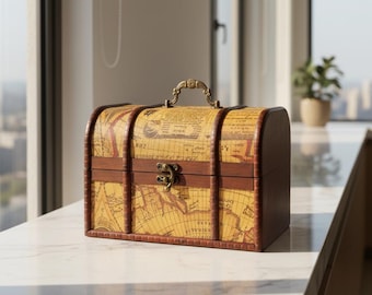 Rustieke houten schatkist met handvat, kleine vintage opbergdoos, mini aandenken koffer voor kinderen Verjaardagscadeau, cadeau vriendje