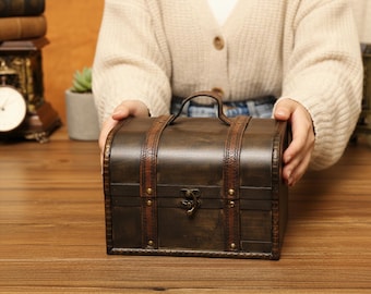 Vintage houten schatkist met cijferslot, retro opbergdoos voor kinderen, uniek cadeau vriendje, cadeau-idee voor Pasen