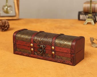 Vintage Lange Holz Schatztruhe mit Zahlenschloss, Rustikale geheime Aufbewahrungsbox für Andenken, Kinder Geschenk, Freund Geschenk Ostern Überraschung